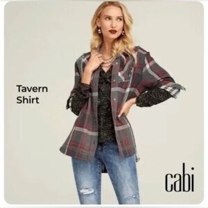 CAbi Tavern Plaid Shacket •
Button Down Shirt • Gray/Red/White • XS
